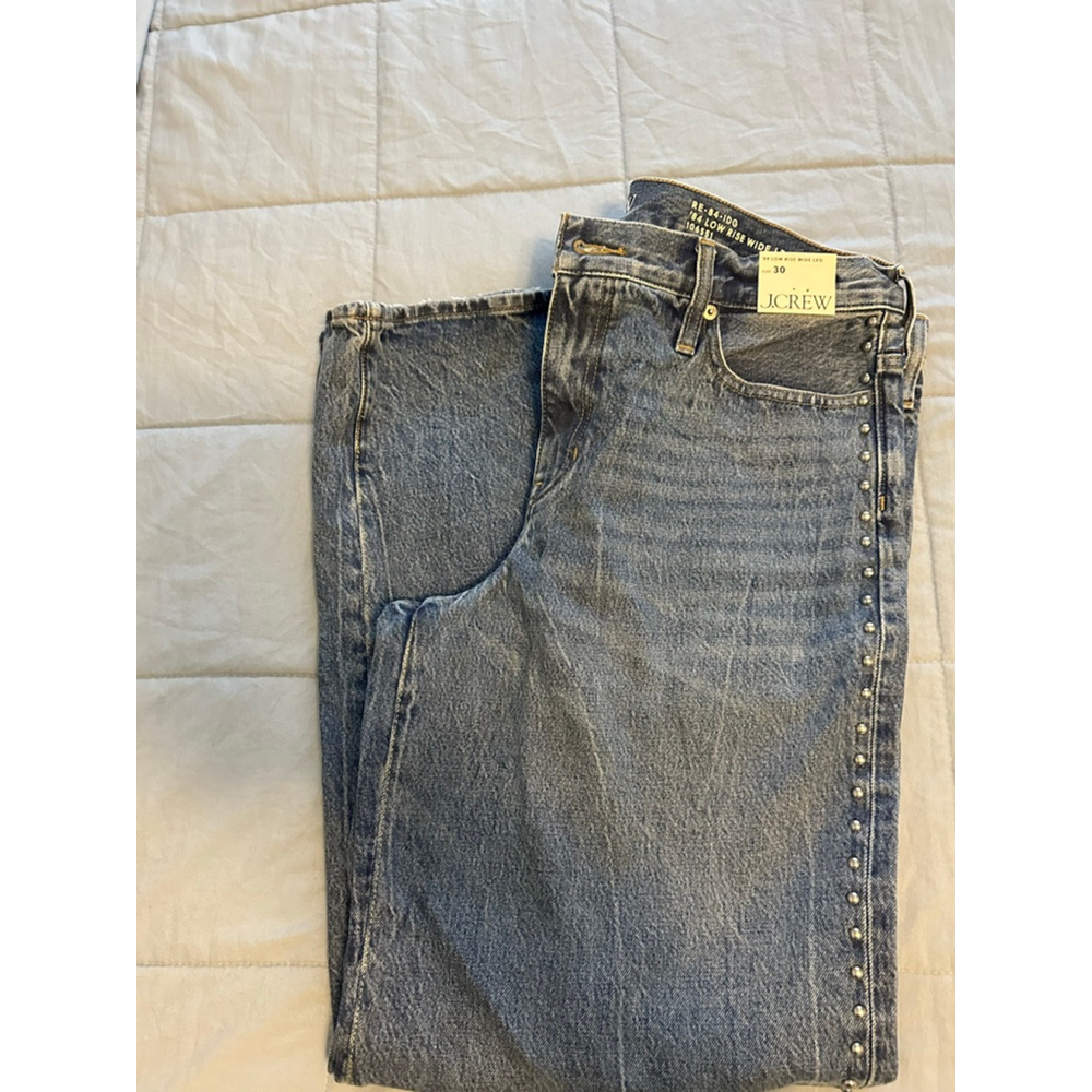 J.Crew Blue Low Rise Wide Leg Jeans with Studs Women's Size 30 - Picture 3 of 5